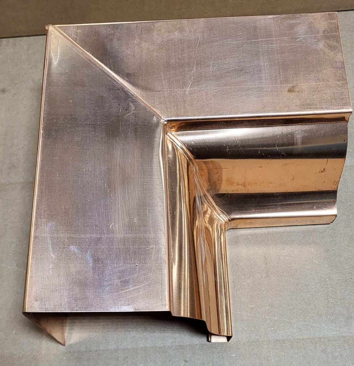 Copper Box Miter for K Style Gutters Available in 5" or 6"  Inside or Outside